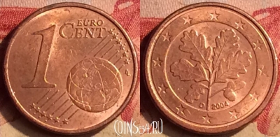 Германия 1 евроцент 2004 года D, KM# 207, 404-106