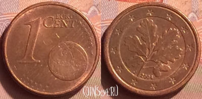 Германия 1 евроцент 2004 года J, KM# 207, 088o-114