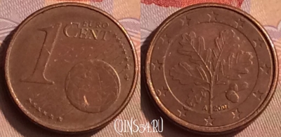 Германия 1 евроцент 2007 года A, KM# 207, 450-087