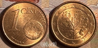 Германия 1 евроцент 2008 J, KM# 207, 428s-116