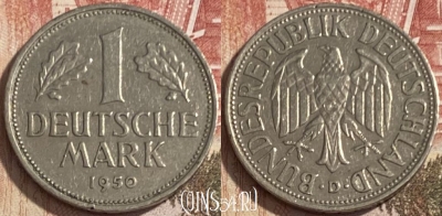 Германия 1 марка 1950 D, KM# 110, 090s-098
