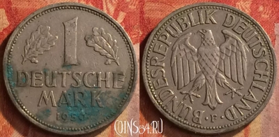 Германия 1 марка 1950 года F, KM# 110, 163o-094