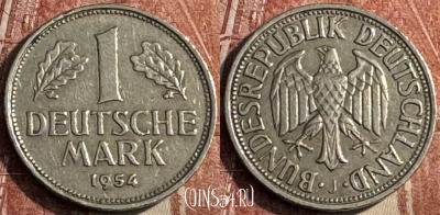 Германия 1 марка 1954 J, KM# 110, 124s-102 ♛