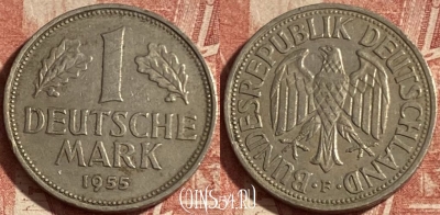 Германия 1 марка 1955 F, KM# 110, 262p-053 ♛