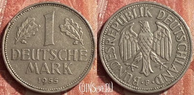 Германия 1 марка 1955 года F, KM# 110, 452o-019