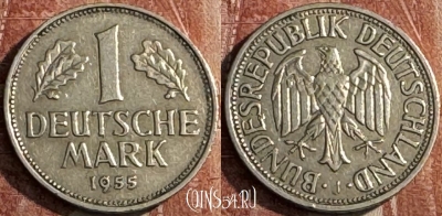 Германия 1 марка 1955 J, редкая, KM# 110, 112s-002 ♛