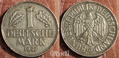 Германия 1 марка 1957 D, редкая, KM# 110, 111s-056 ♛