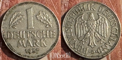 Германия 1 марка 1957 D, редкая, KM# 110, 117s-016