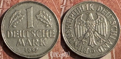 Германия 1 марка 1957 D, KM# 110, 125s-003