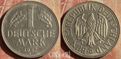 Германия 1 марка 1957 года D, KM# 110, 179p-107 ♛