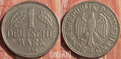 Германия 1 марка 1958 года G, KM# 110, 452o-139