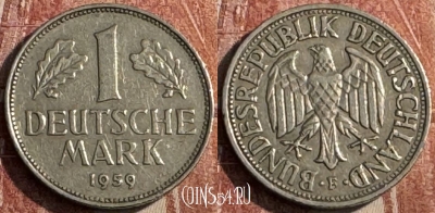 Германия 1 марка 1959 F, KM# 110, 126s-028