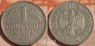 Германия 1 марка 1959 F, KM# 110, 353p-064 ♛