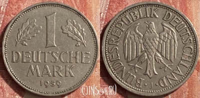 Германия 1 марка 1959 года J, KM# 110, 452o-112