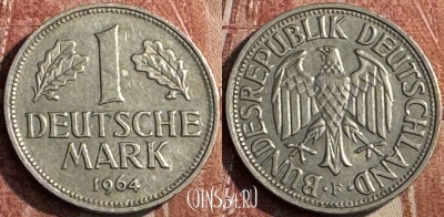 Германия 1 марка 1964 F, KM# 110, 124s-063