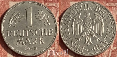 Германия 1 марка 1968 G, редкая, KM# 110, 248p-140