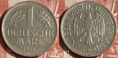 Германия 1 марка 1974 года D, KM# 110, 219p-008 ♛