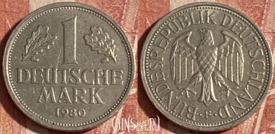 Германия 1 марка 1980 года F, KM# 110, 238p-064