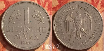 Германия 1 марка 1980 года J, KM# 110, 156o-002