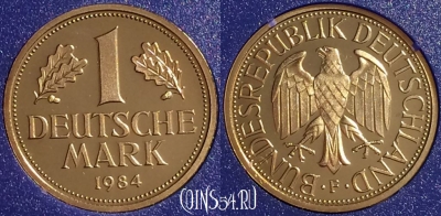 Германия 1 марка 1984 года F, KM# 110, PROOF, 401o-064