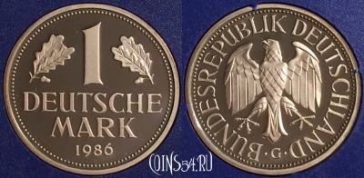 Германия 1 марка 1986 года G, KM# 110, PROOF, 401o-035