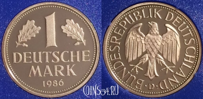 Германия 1 марка 1986 года D, KM# 110, PROOF, 401o-083