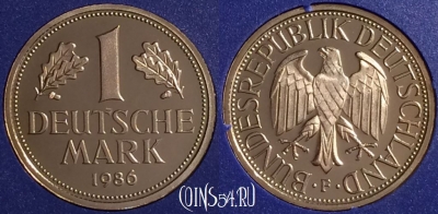 Германия 1 марка 1986 года F, KM# 110, PROOF, 401o-093