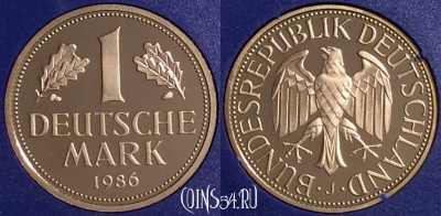 Германия 1 марка 1986 года J, KM# 110, PROOF, 401o-103