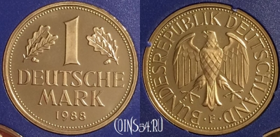 Германия 1 марка 1988 года F, KM# 110, PROOF, 401o-132