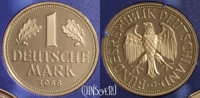 Германия 1 марка 1988 года G, KM# 110, PROOF, 401o-147
