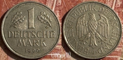 Германия 1 марка 1990 J, KM# 110, s504s-109