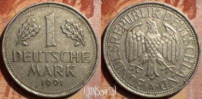 Германия 1 марка 1991 F, KM# 110, 502s-030