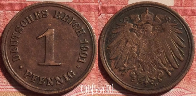 Германия 1 пфенниг 1901 года D, KM# 10, b066-009