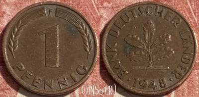Германия 1 пфенниг 1948 F, KM# A101, 428r-006
