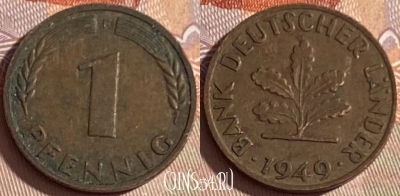 Германия 1 пфенниг 1949 F, KM# A101, 373p-144