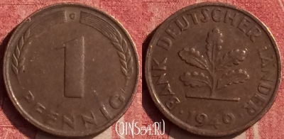 Германия 1 пфенниг 1949 года G, KM# A101, 440-031