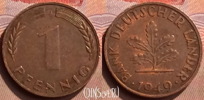 Германия 1 пфенниг 1949 года J, KM# A101, 428-037