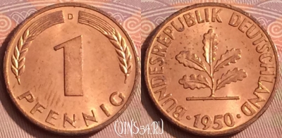 Германия 1 пфенниг 1950 года D, KM# 105, 356k-052