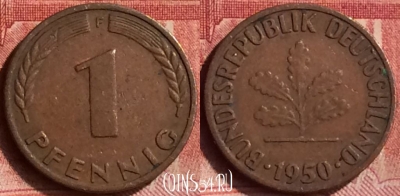 Германия 1 пфенниг 1950 года F, KM# 105, 076m-141