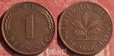 Германия 1 пфенниг 1950 года J, KM# 105, 440-036