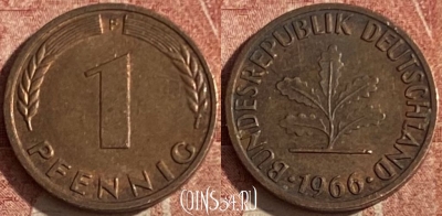 Германия 1 пфенниг 1966 F, KM# 105, 048p-156