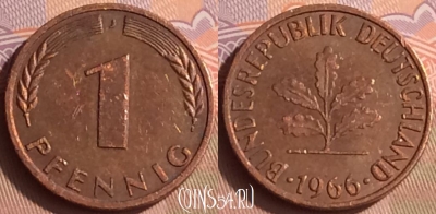 Германия 1 пфенниг 1966 года J, KM# 105, 430-045