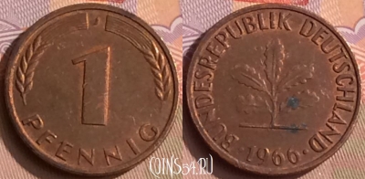 Германия 1 пфенниг 1966 года J, KM# 105, 447-114
