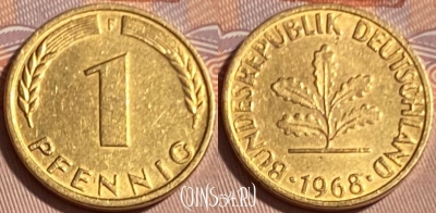 Германия 1 пфенниг 1968 F, KM# 105, 066s-033