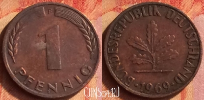Германия 1 пфенниг 1969 года F, KM# 105, 437o-088