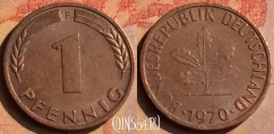Германия 1 пфенниг 1970 года F, KM# 105, 167n-096