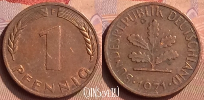 Германия 1 пфенниг 1971 F, KM# 105, 444-063