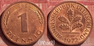 Германия 1 пфенниг 1972 года D, KM# 105, 054l-075