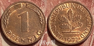 Германия 1 пфенниг 1972 F, KM# 105, 420q-143