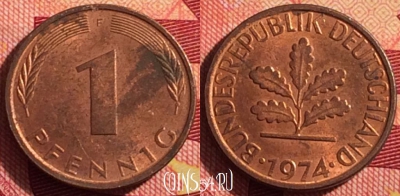 Германия 1 пфенниг 1974 года F, KM# 105, 203i-039